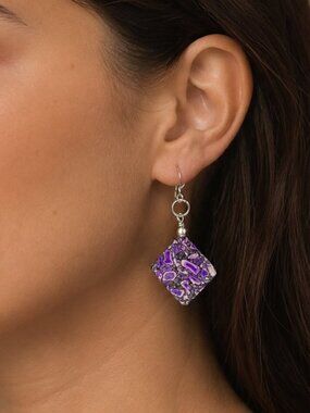 Handmade Purple Sea Sediment Jasper Square Earrings